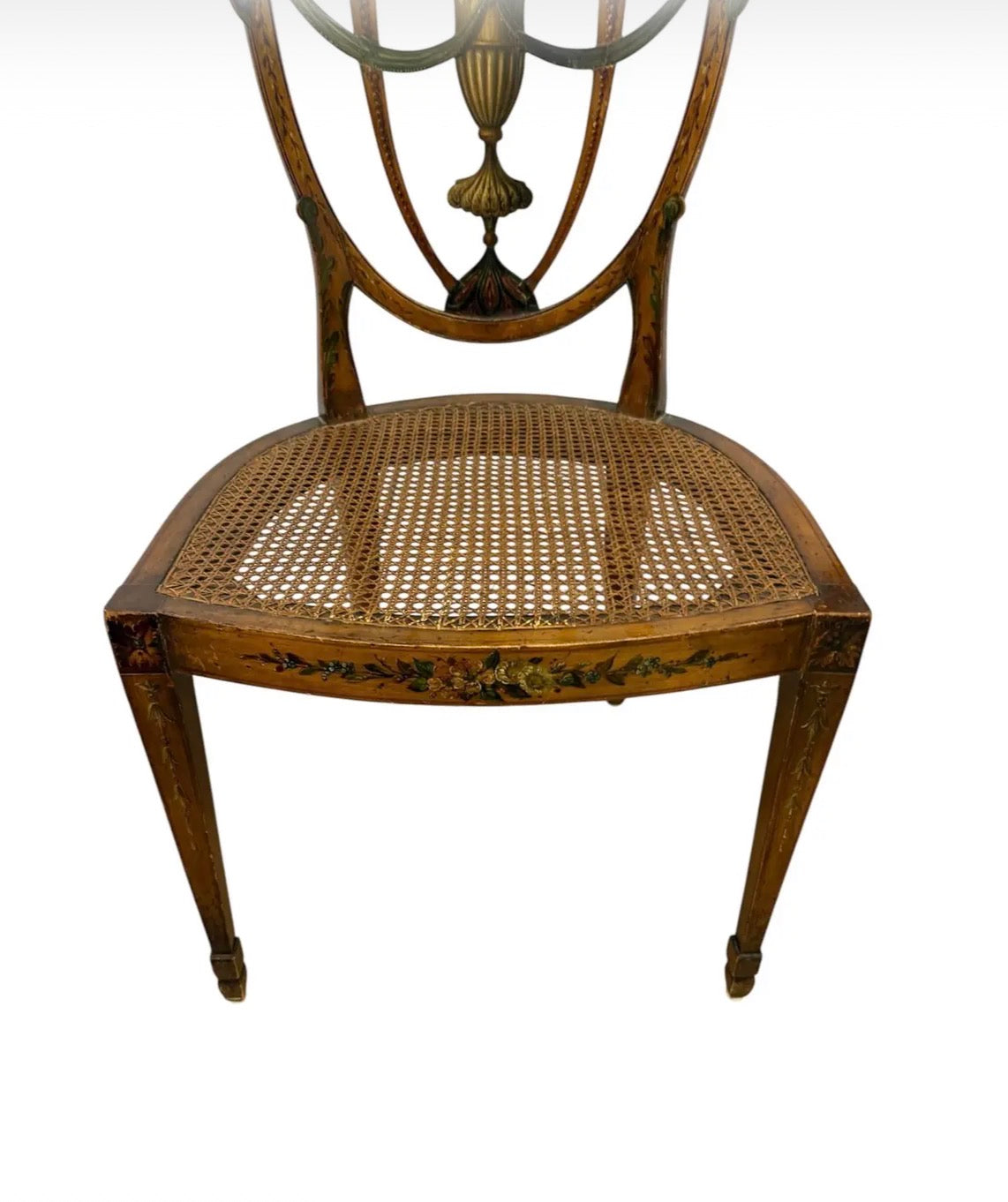 Pair of Antique 19th Century English Federal Hepplewhite Caned Side Chairs