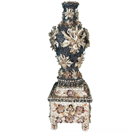 Vintage Shell Vase and Pedestal