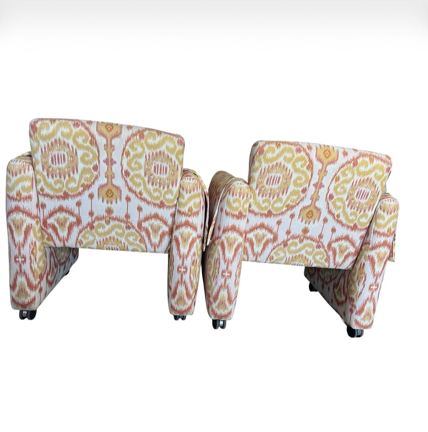 Vintage Pair of Upholstered Ikat Armchairs