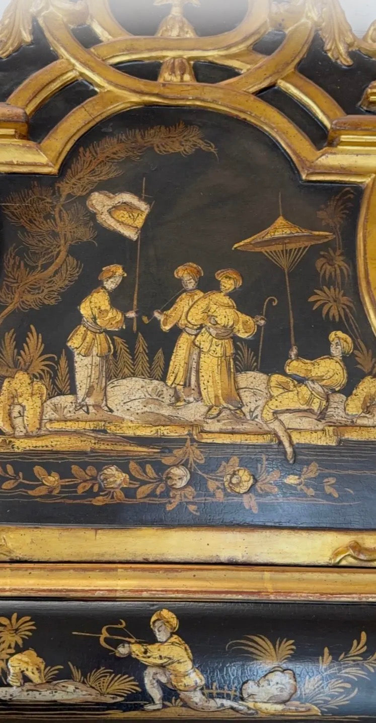 1940s Large Italian Chinoiserie Mirror With Hand Painted Details