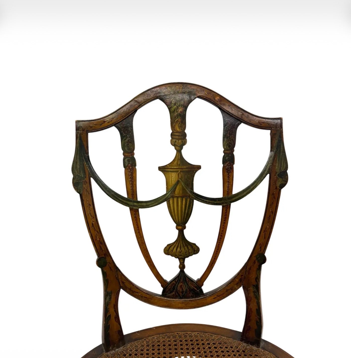 Pair of Antique 19th Century English Federal Hepplewhite Caned Side Chairs