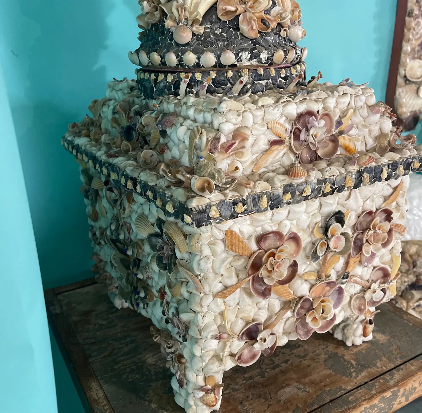 Vintage Shell Vase and Pedestal