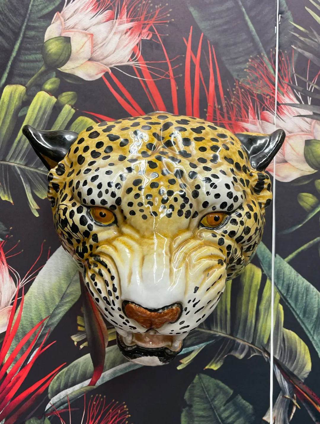 Pair of Vintage 1970s Italian Glazed Terra Cotta Leopard Wall Sculptures