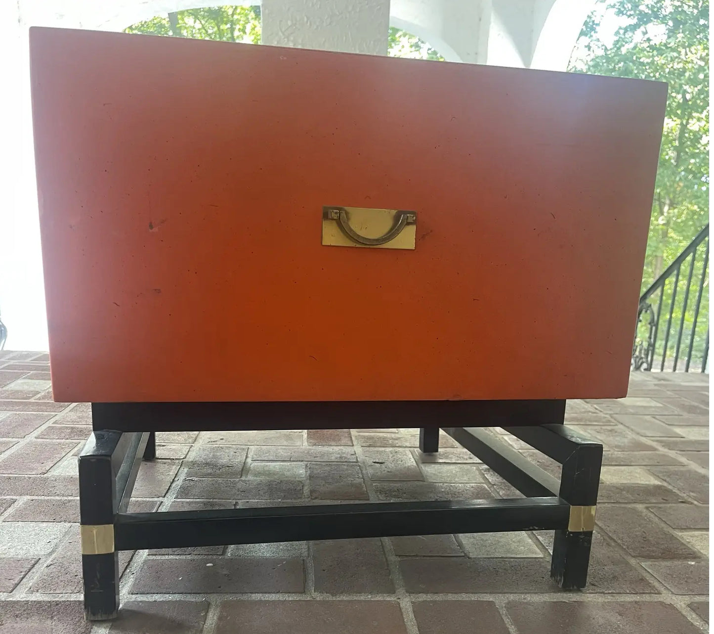 1960s Mid Century Asian Inspired Orange Bedside Table by j.b. Van Sciver Co