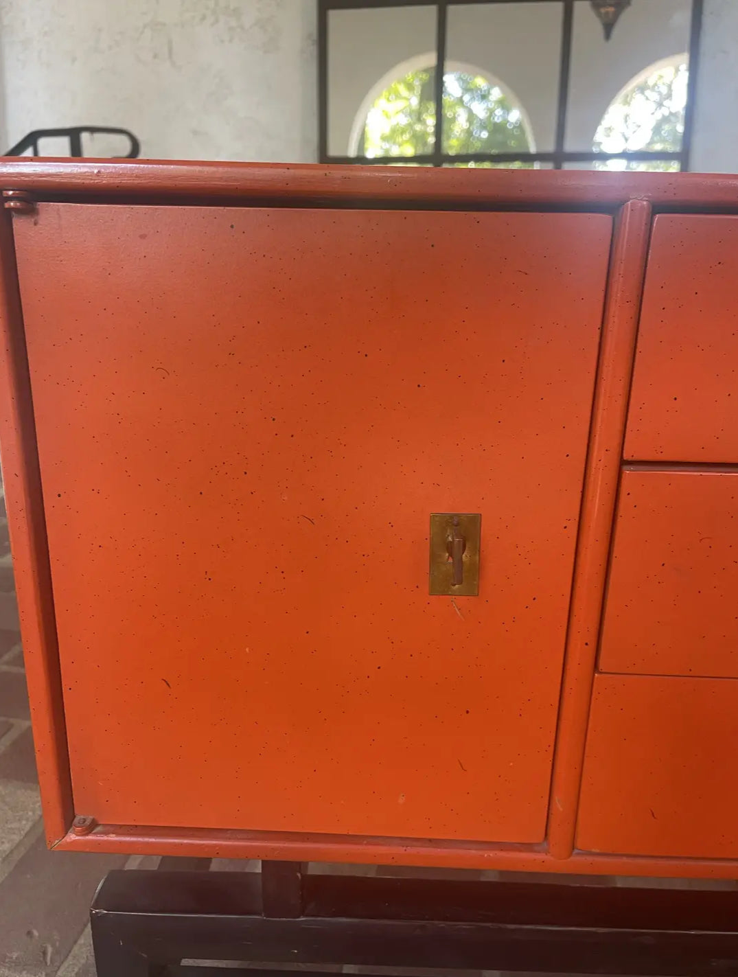 1960s Mid Century Asian Inspired Orange Bedside Table by j.b. Van Sciver Co