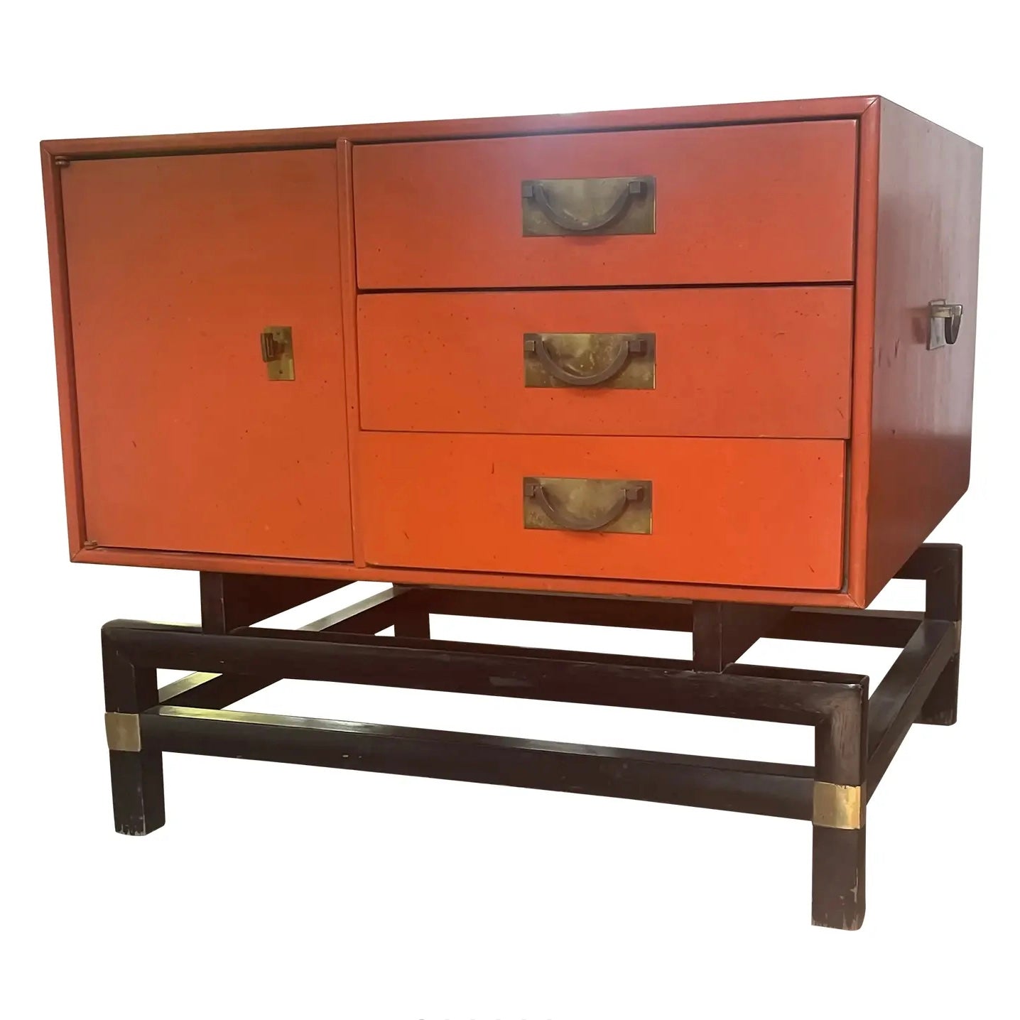 1960s Mid Century Asian Inspired Orange Bedside Table by j.b. Van Sciver Co