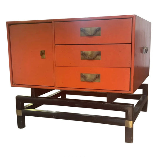 1960s Mid Century Asian Inspired Orange Bedside Table by j.b. Van Sciver Co