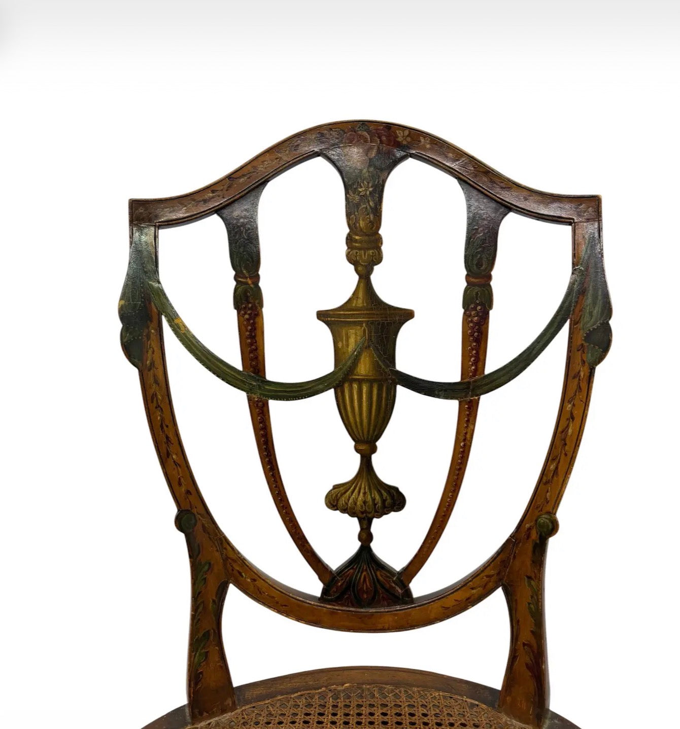 Pair of Antique 19th Century English Federal Hepplewhite Caned Side Chairs