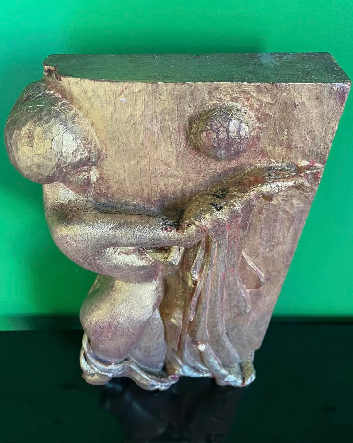 1970s A Carved Wooden Sculpture of a Woman With Gilt Surface