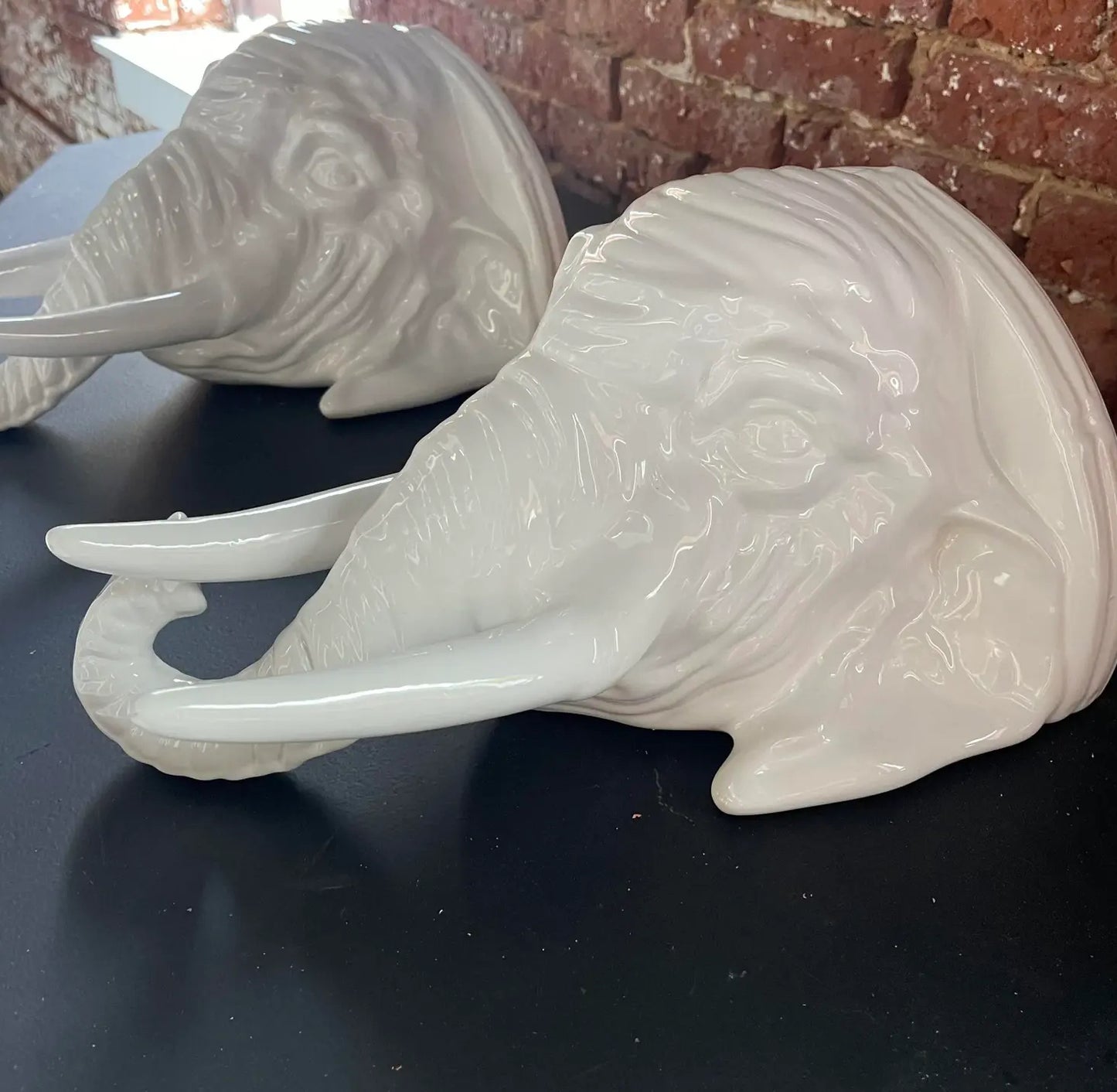 Pair of 1970s Palm Beach Regency Elephant Ceramic Wall Brackets