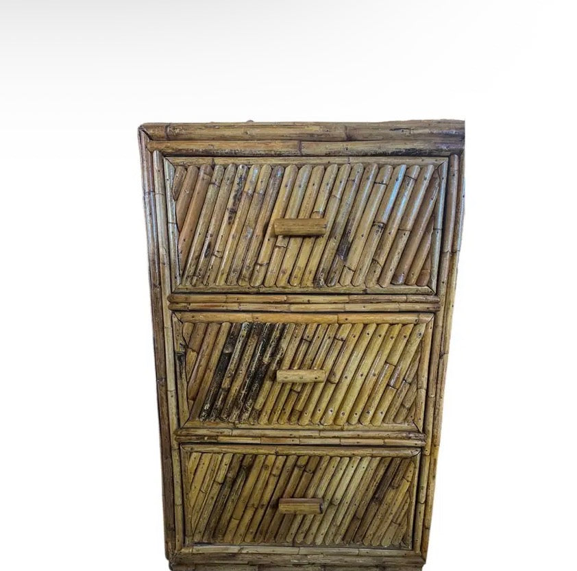 Vintage Coastal Split Rattan Vanity and Mirror, 2 Pieces