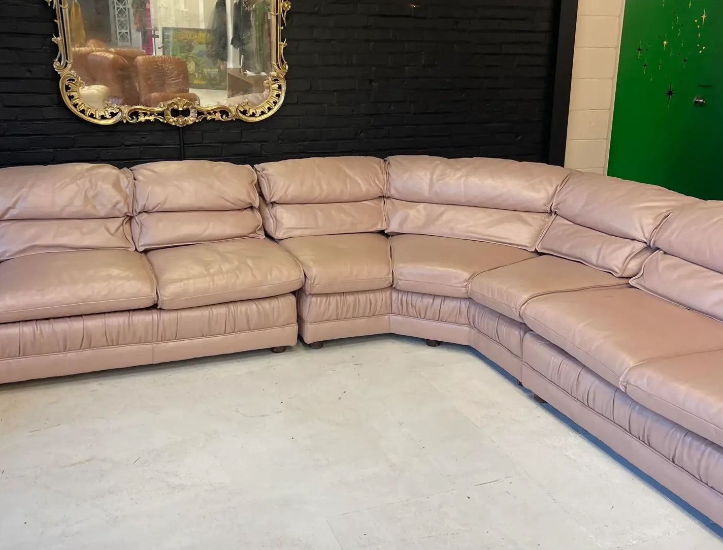 1980s Vintage Large Light Mauve Leather Sectional