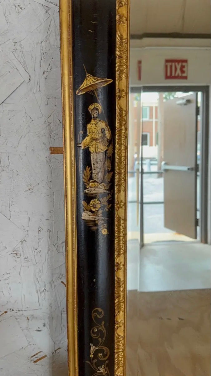 1940s Large Italian Chinoiserie Mirror With Hand Painted Details
