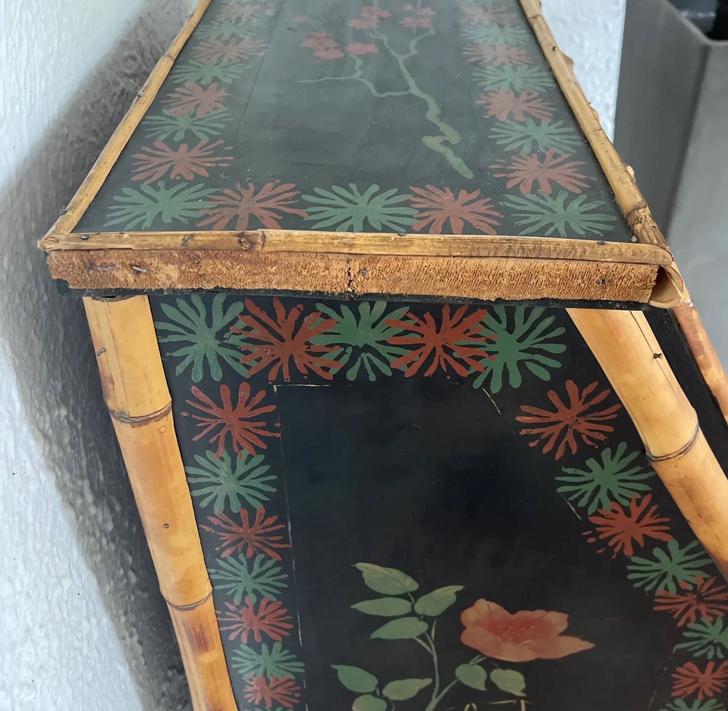 1950s Vintage English Tortoise Bamboo Slant Front Desk