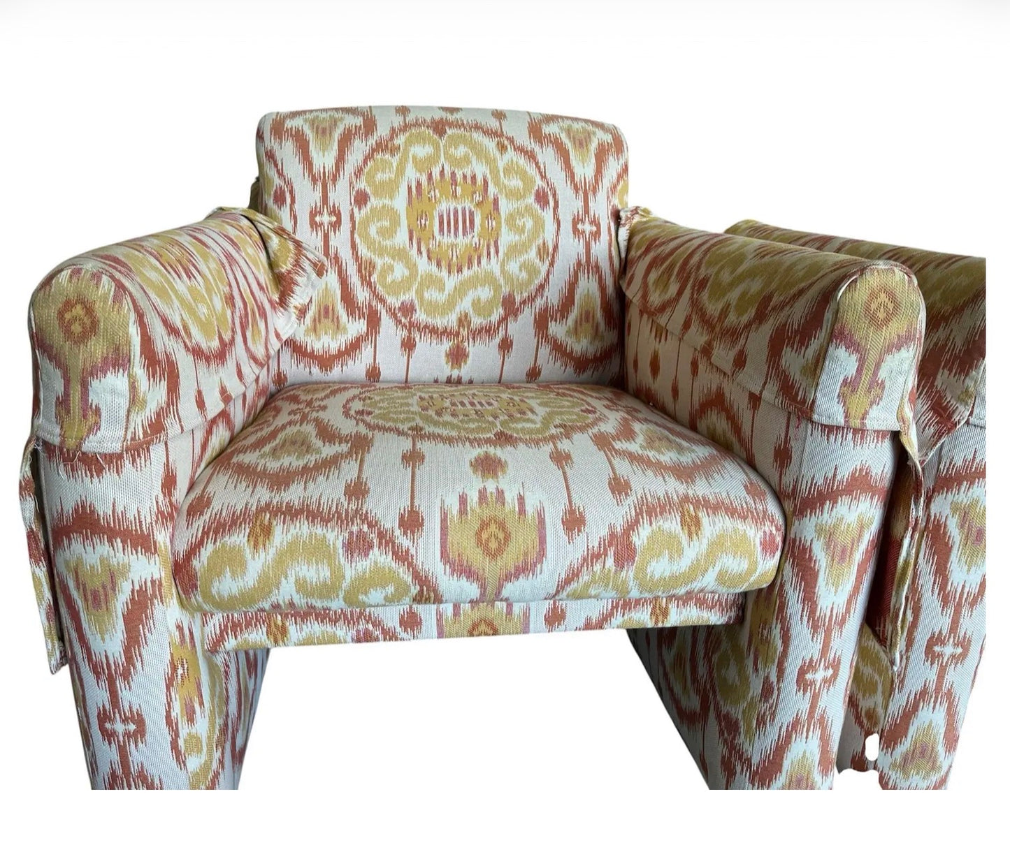 Vintage Pair of Upholstered Ikat Armchairs