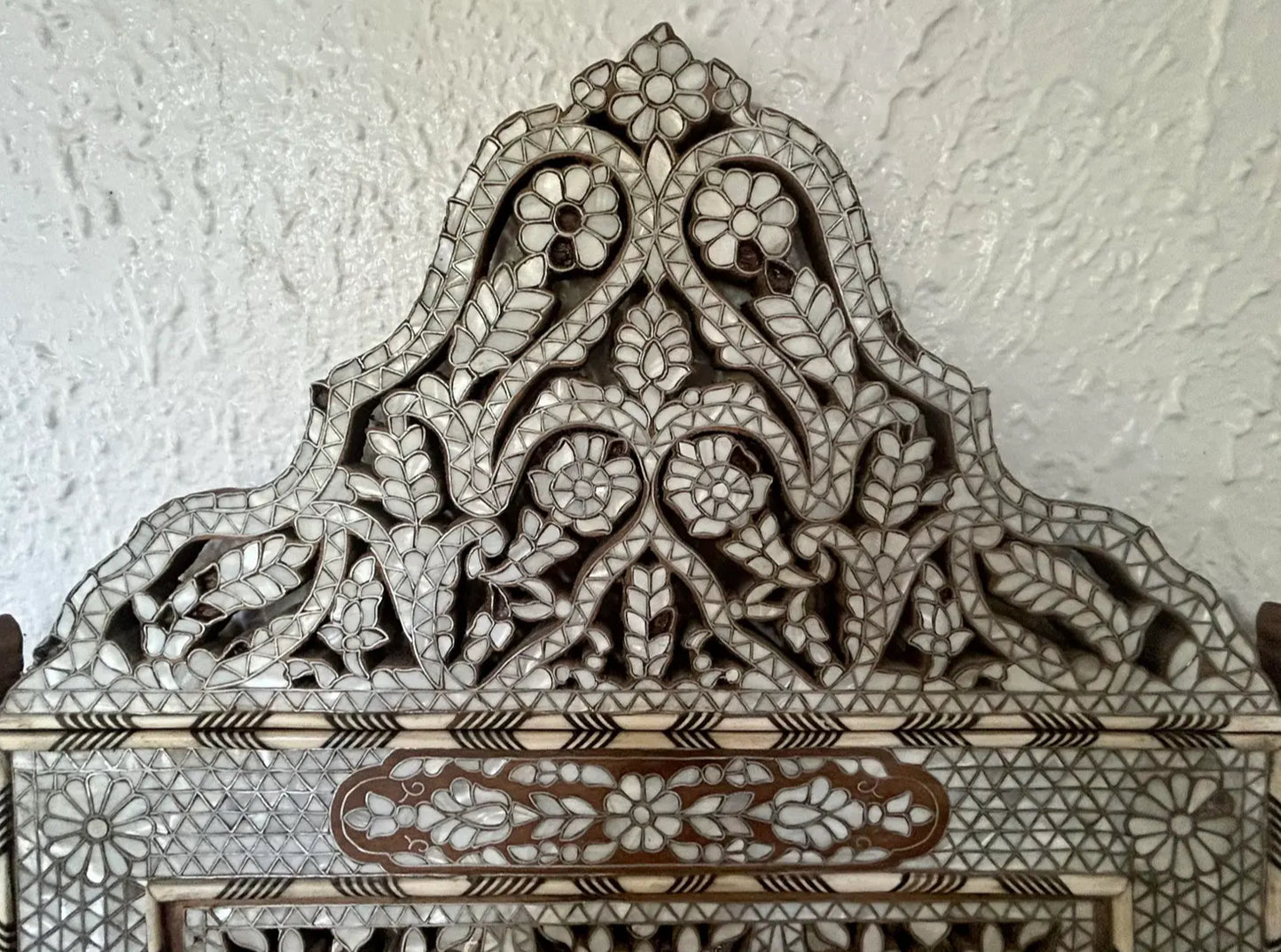 Vintage Antique Moorish Mother of Pearl & Bone Inlaid Wall Mirror