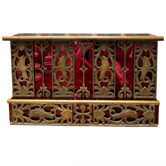 Vintage Red Art Deco Style Bar With Pierced Metal Work
