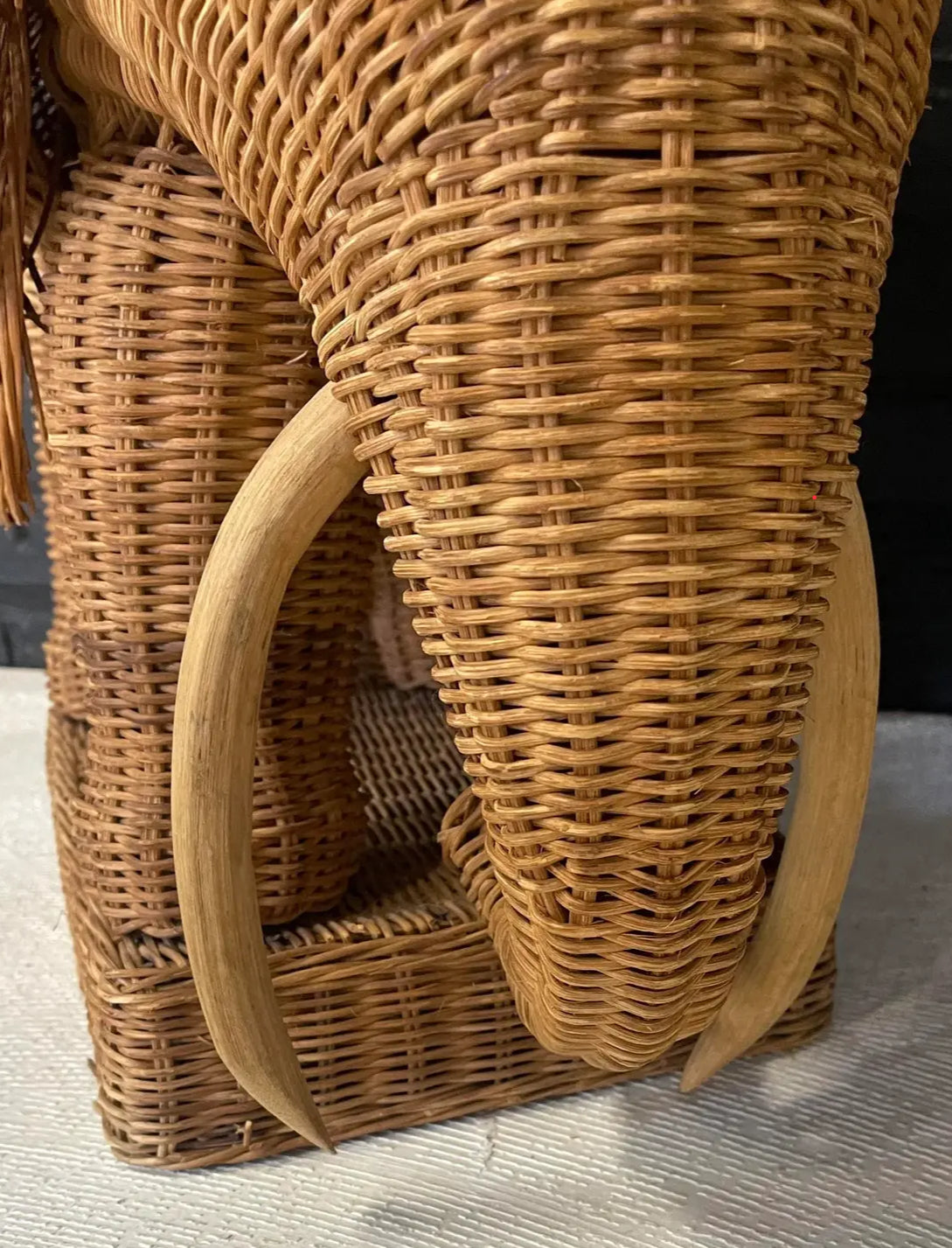 1960s Mid-Century Wicker Elephant Shaped Table With a Tray Top