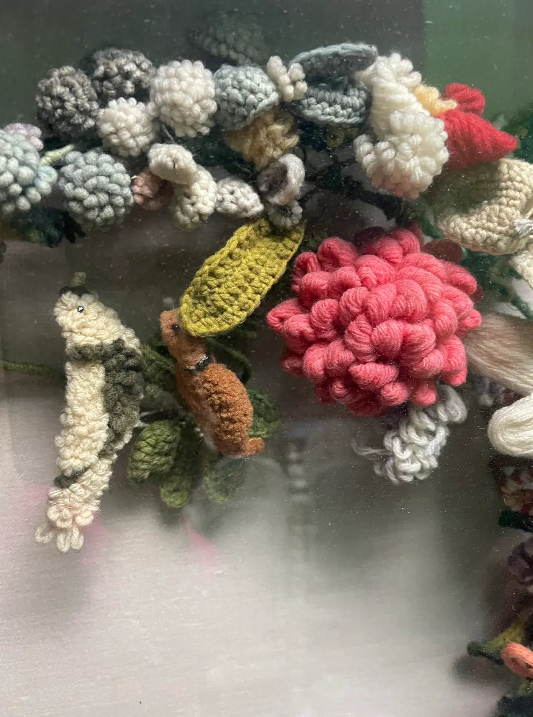 Late 19th Century Victorian Felt Art Memorial Wreath in Shadow Box