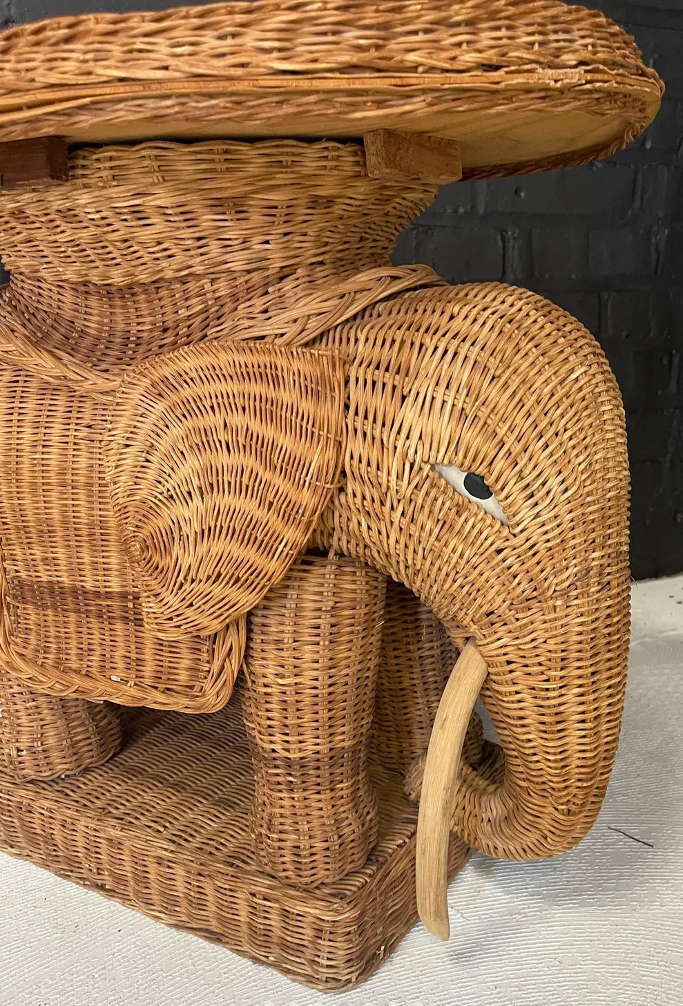 1960s Mid-Century Wicker Elephant Shaped Table With a Tray Top