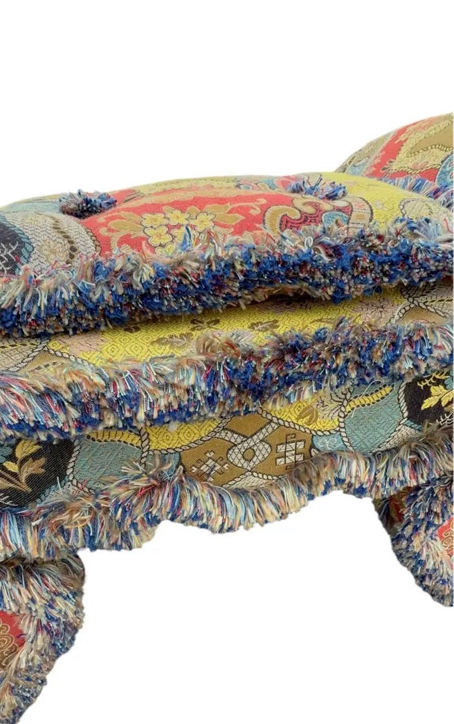 1980s Upholstered Tapestry Stool with Fringe