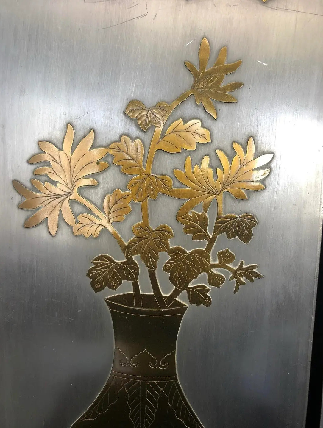 Pair of Vintage Pewter and Brass Wall Plaques Made in Hong Kong