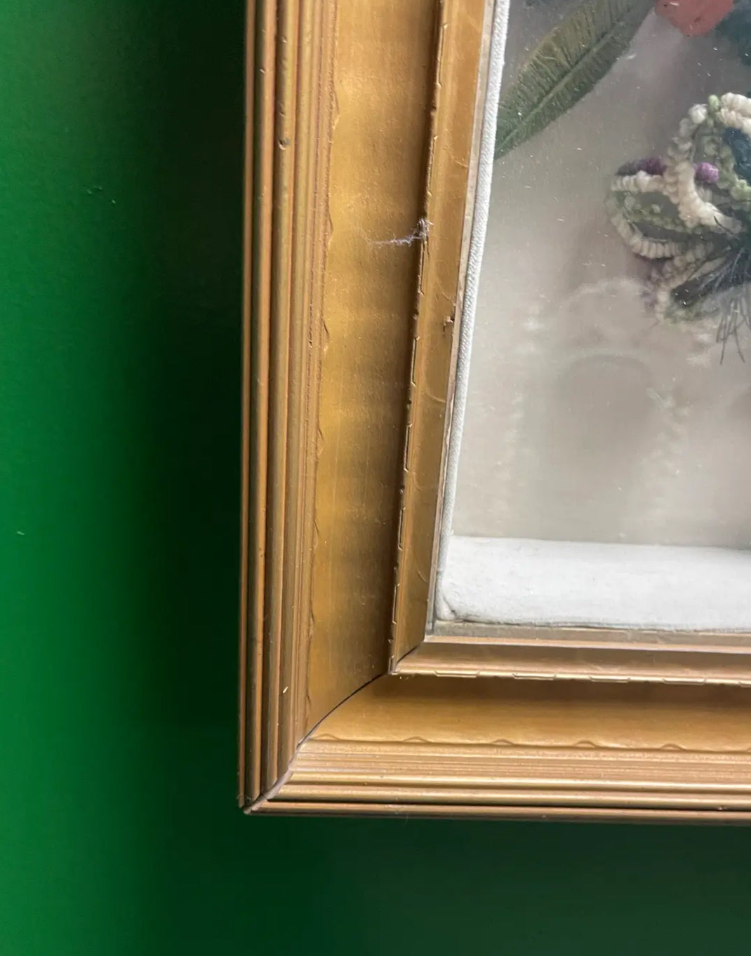 Late 19th Century Victorian Felt Art Memorial Wreath in Shadow Box