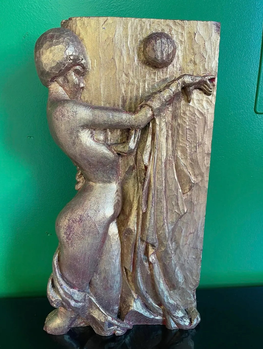 1970s A Carved Wooden Sculpture of a Woman With Gilt Surface