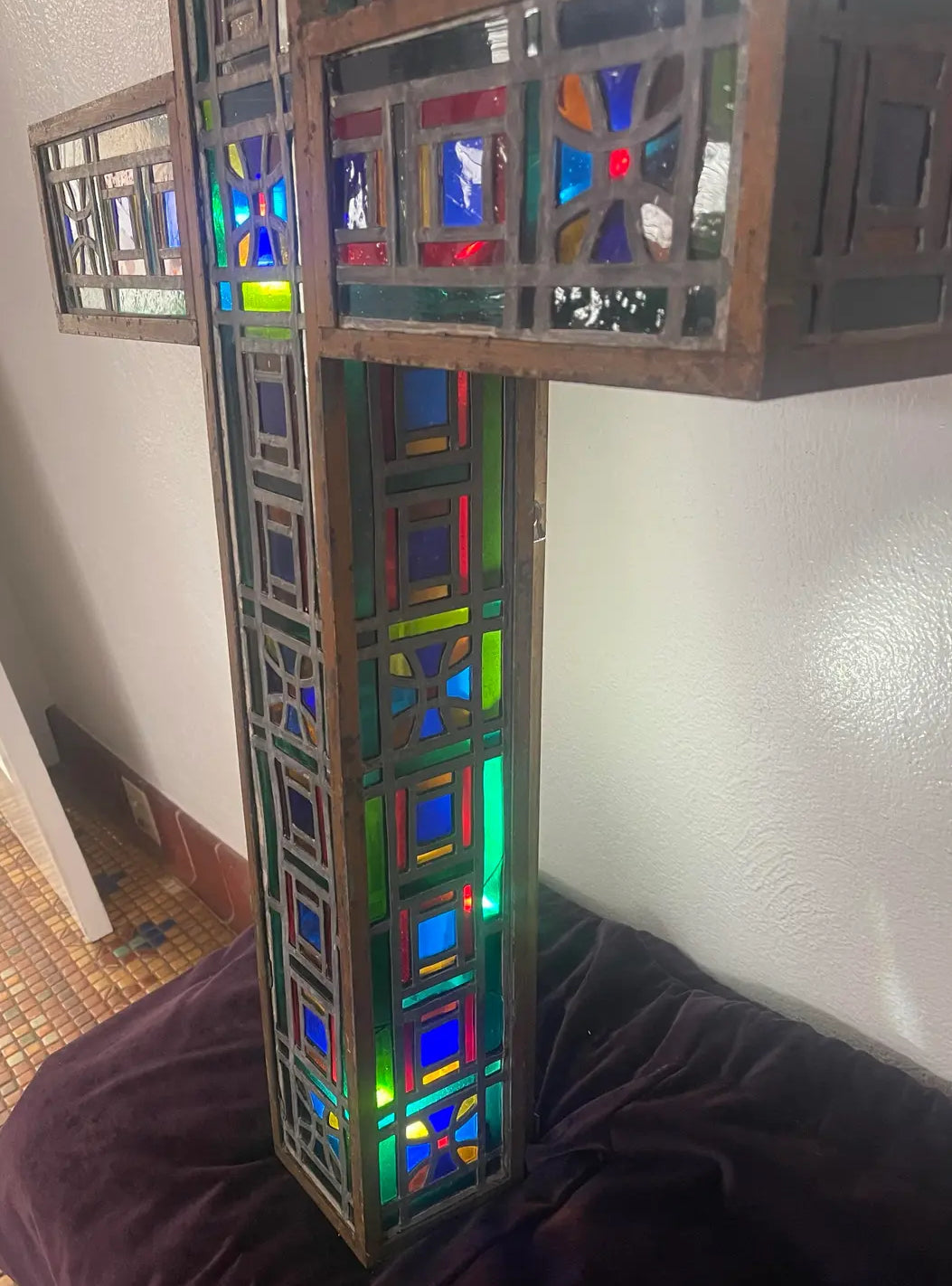 Mid 20th Century Stained Glass Three Dimensional Cross