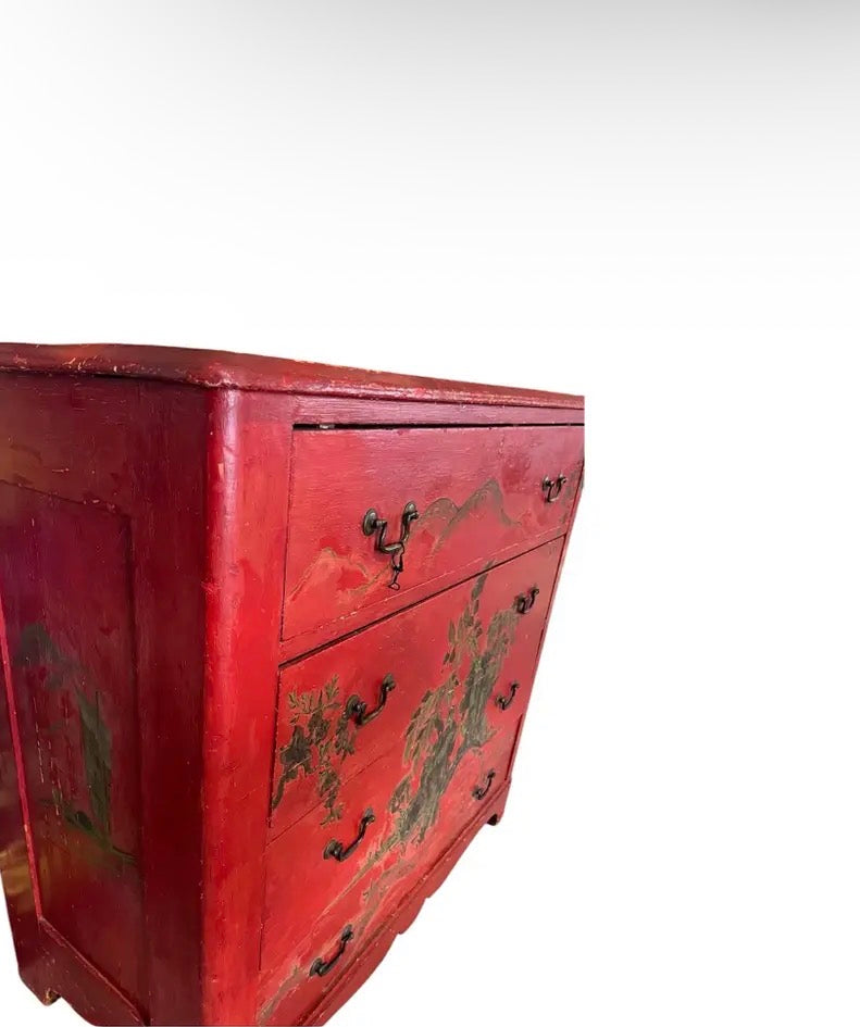Red Antique Chinoiserie Chest of Drawers