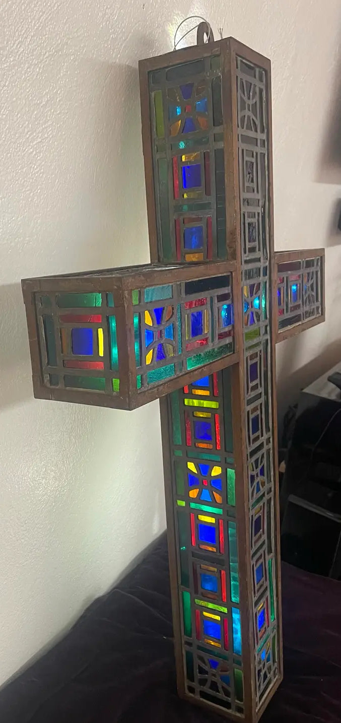 Mid 20th Century Stained Glass Three Dimensional Cross