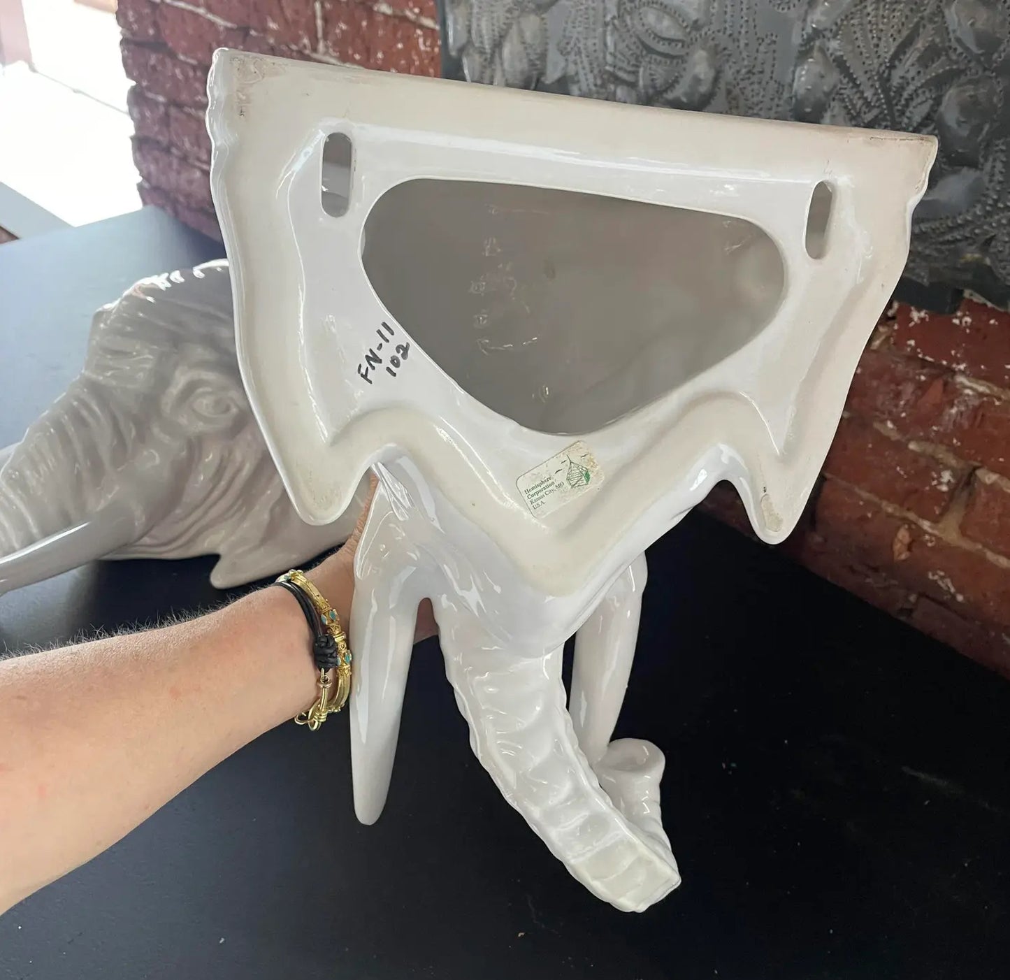 Pair of 1970s Palm Beach Regency Elephant Ceramic Wall Brackets