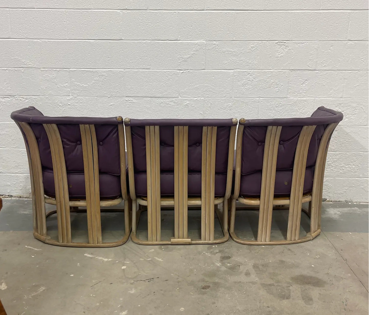 Mid 20th Century Vintage Purple Leather & Teak 3 Piece Sectional Sofa
