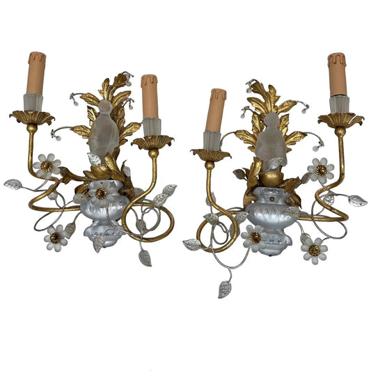 Pair of 1960s Crystal Chinoiserie Wall Sconces Attributed to Sherle Wagner