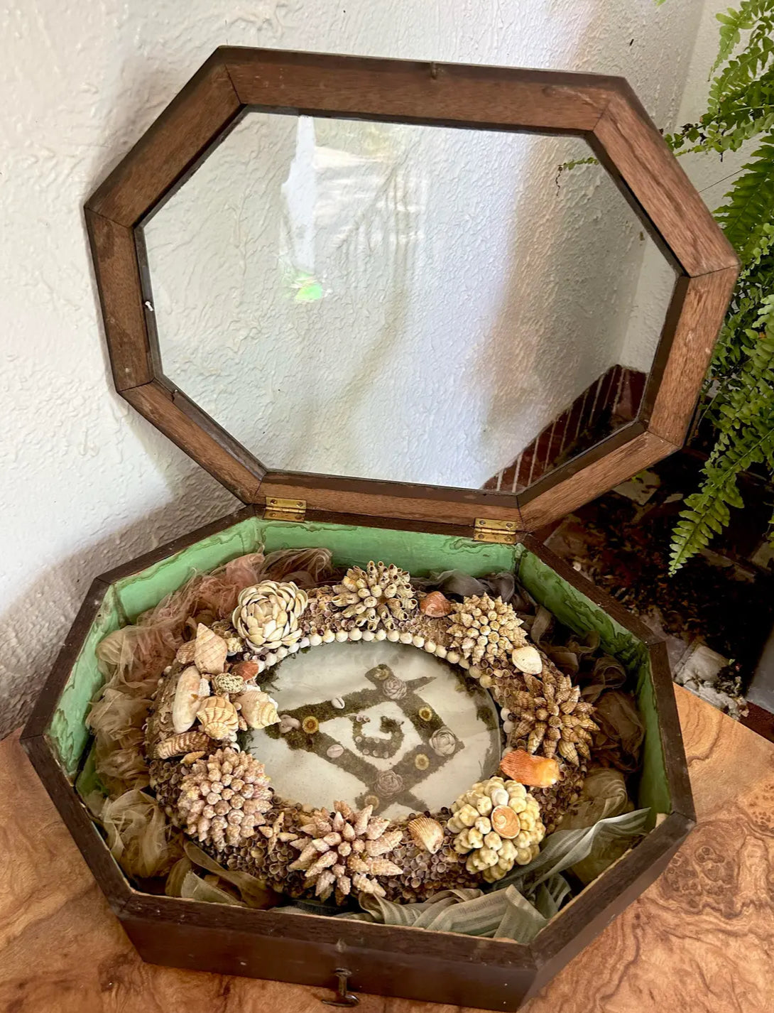 Antique Masonic Lodge Shellwork Shadow Box