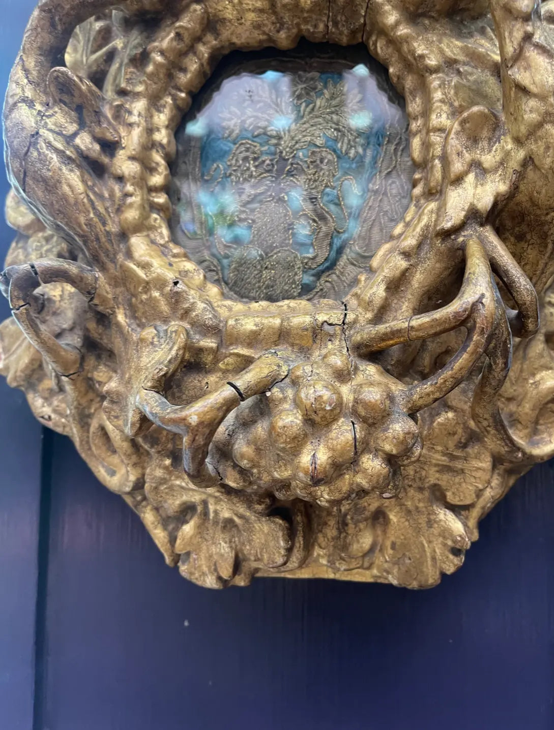 Antique 18th Century Gilt Carved Frame and Needlework
