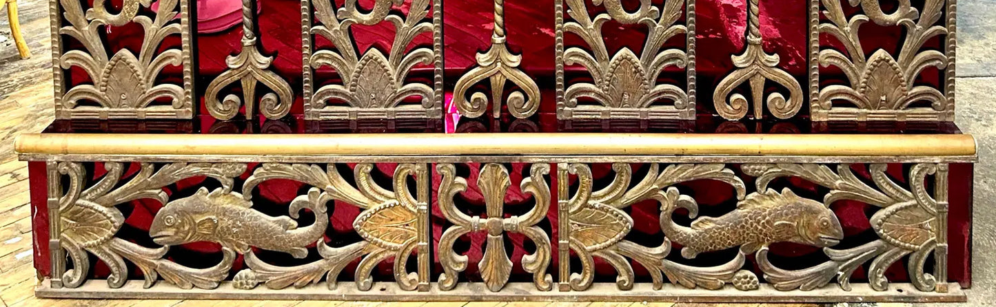 Vintage Red Art Deco Style Bar With Pierced Metal Work