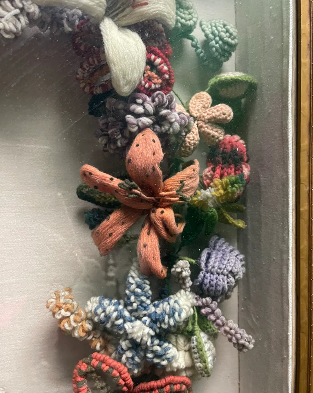Late 19th Century Victorian Felt Art Memorial Wreath in Shadow Box