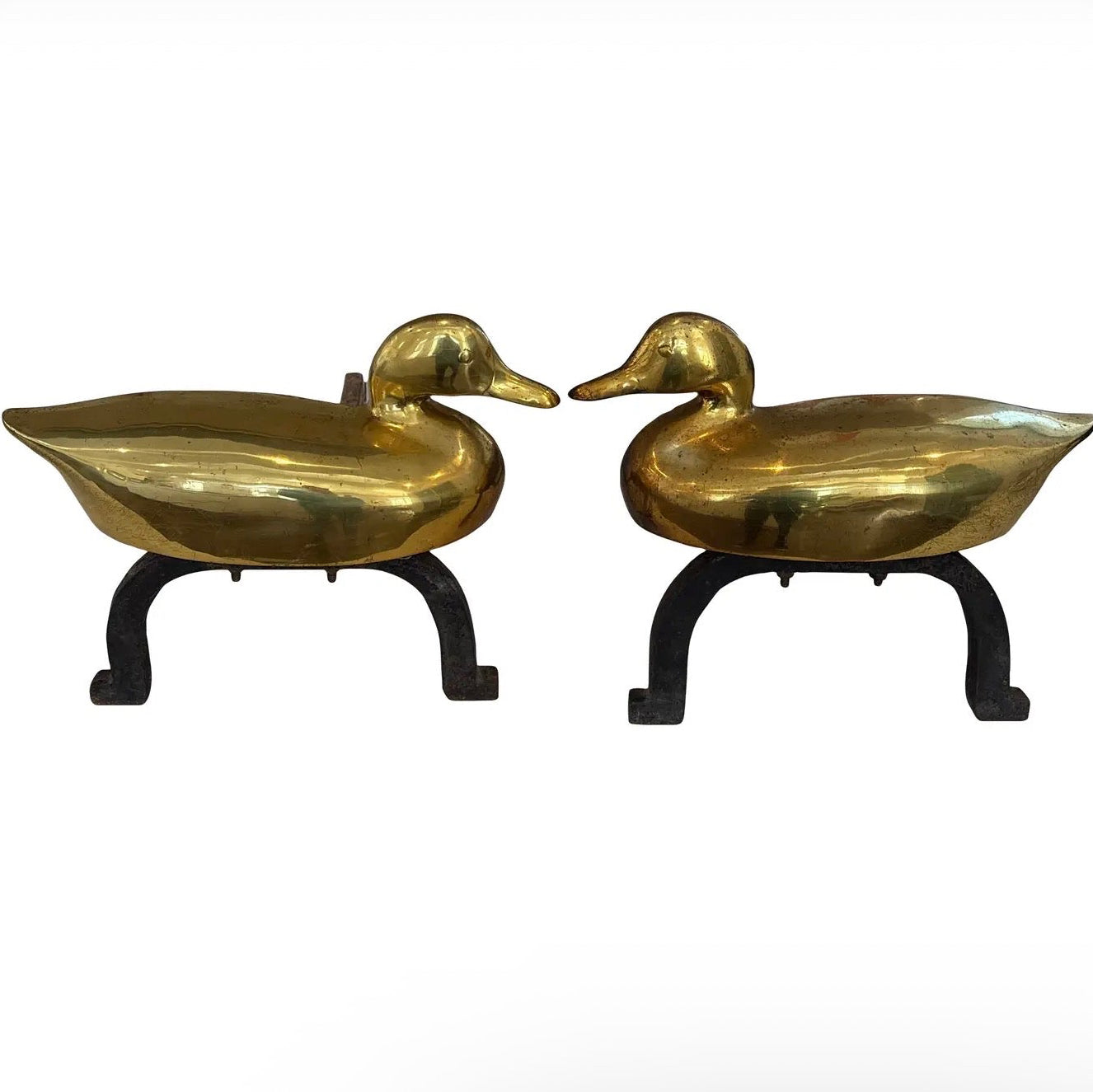 Pair of Vintage Brass Duck Andirons