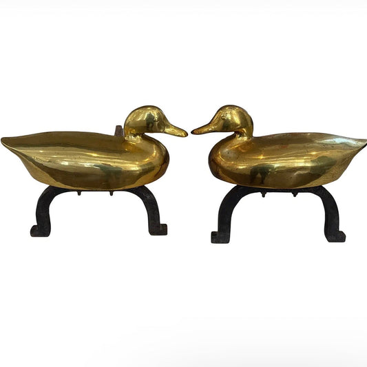 Pair of Vintage Brass Duck Andirons