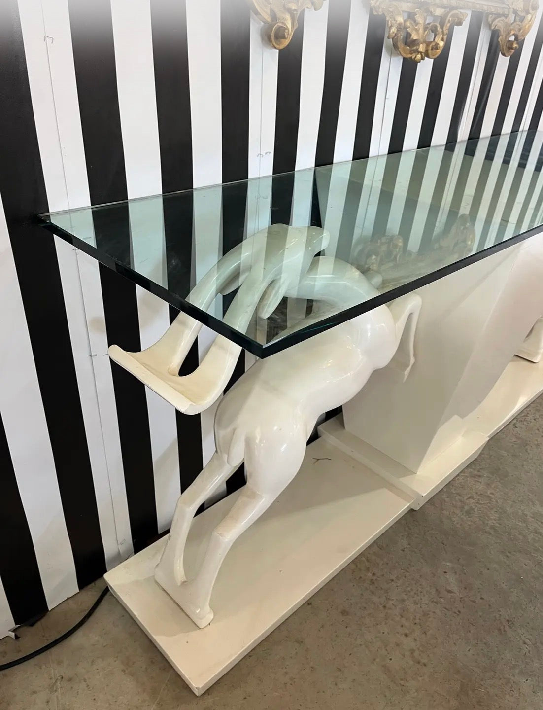 1980s Hollywood Regency Jumping Gazelle Console Table