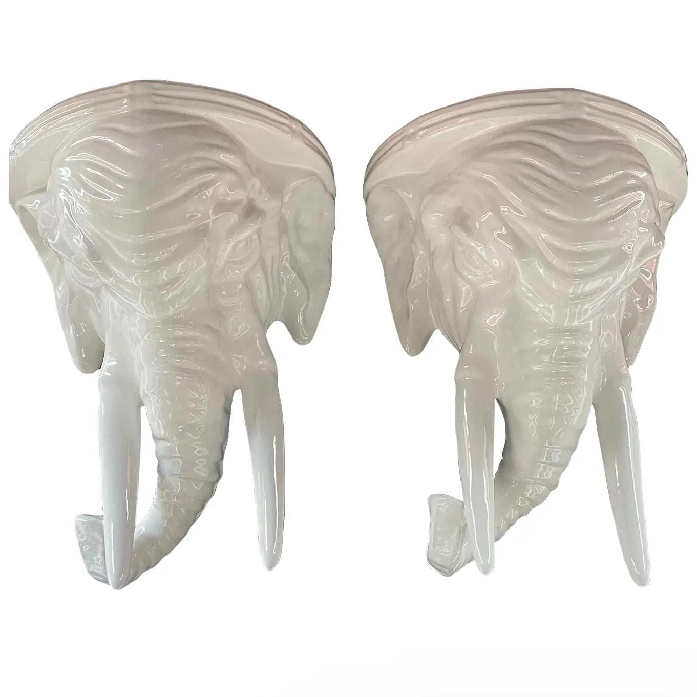 Pair of 1970s Palm Beach Regency Elephant Ceramic Wall Brackets