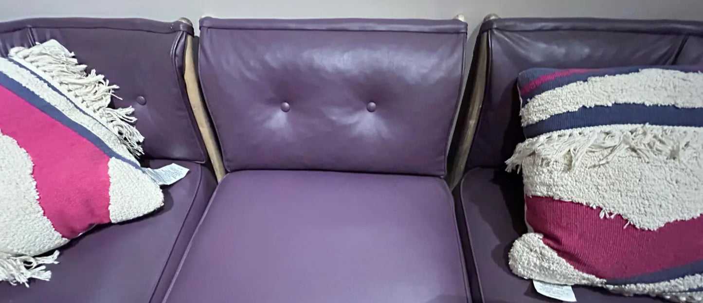 Mid 20th Century Vintage Purple Leather & Teak 3 Piece Sectional Sofa
