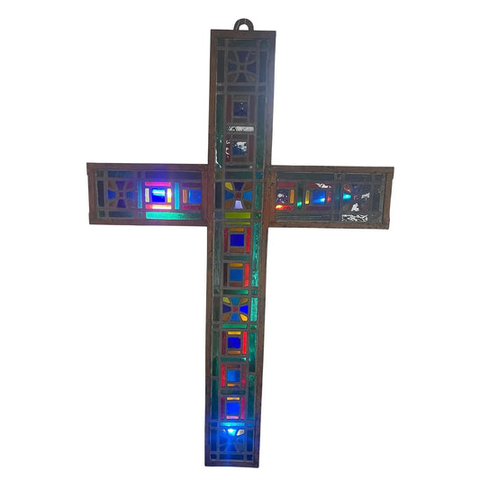 Mid 20th Century Stained Glass Three Dimensional Cross