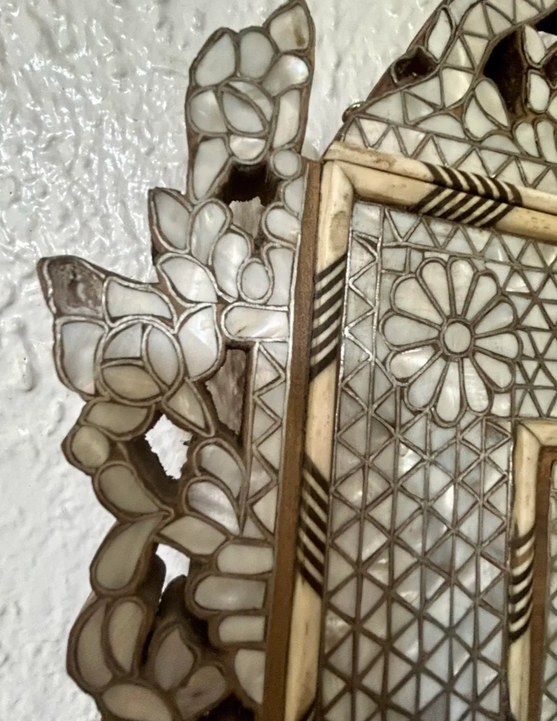 Vintage Antique Moorish Mother of Pearl & Bone Inlaid Wall Mirror