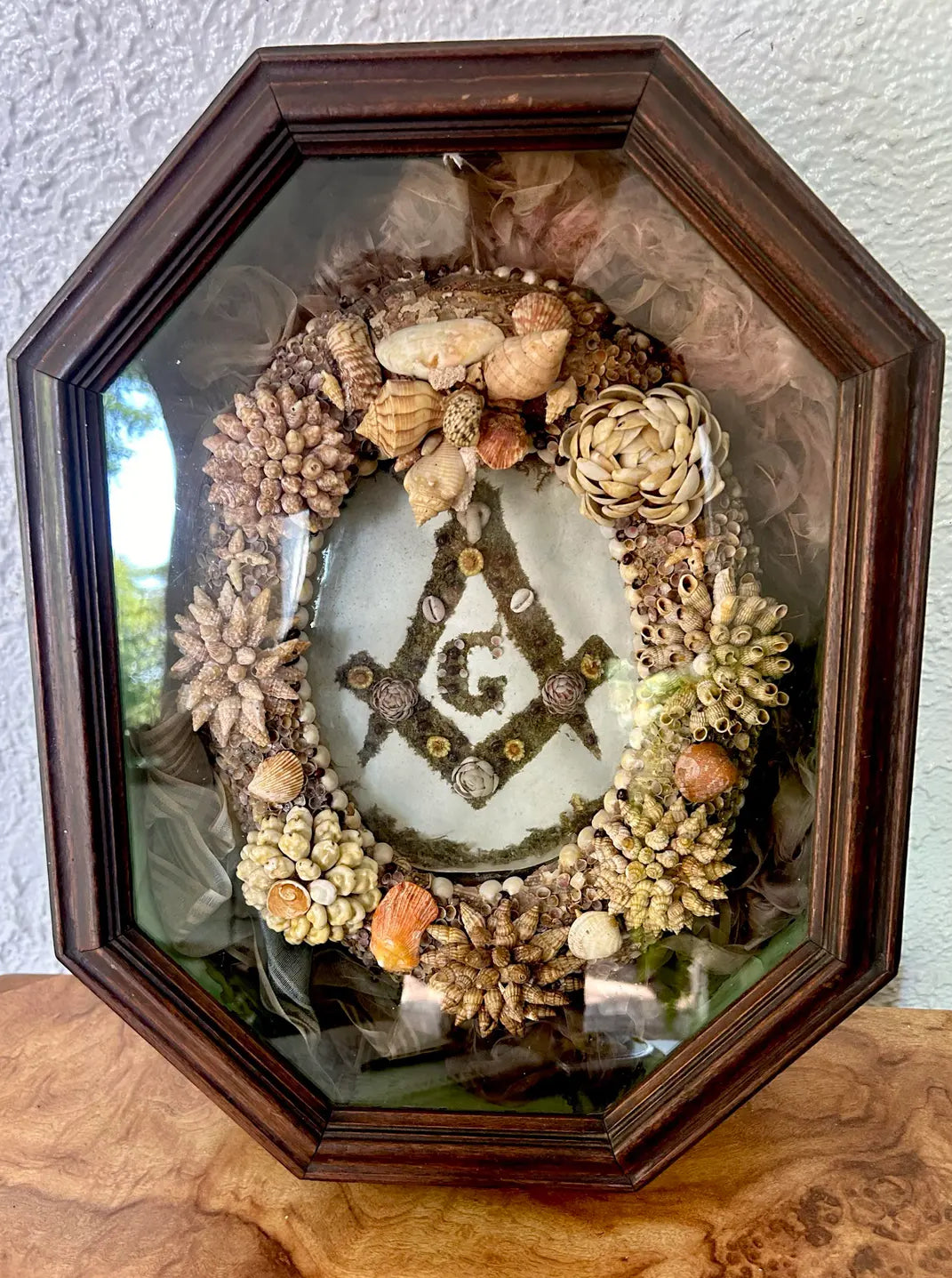Antique Masonic Lodge Shellwork Shadow Box