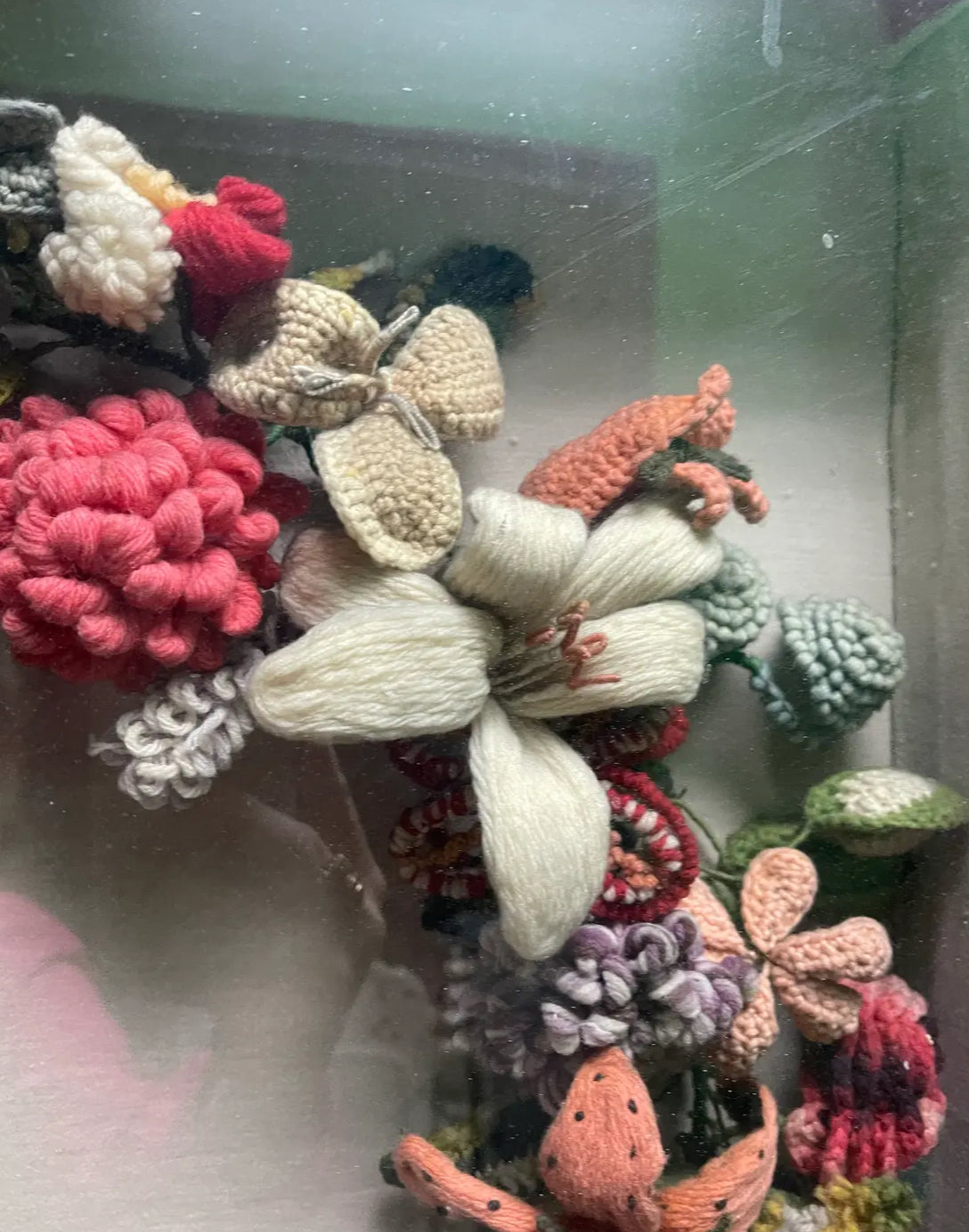 Late 19th Century Victorian Felt Art Memorial Wreath in Shadow Box