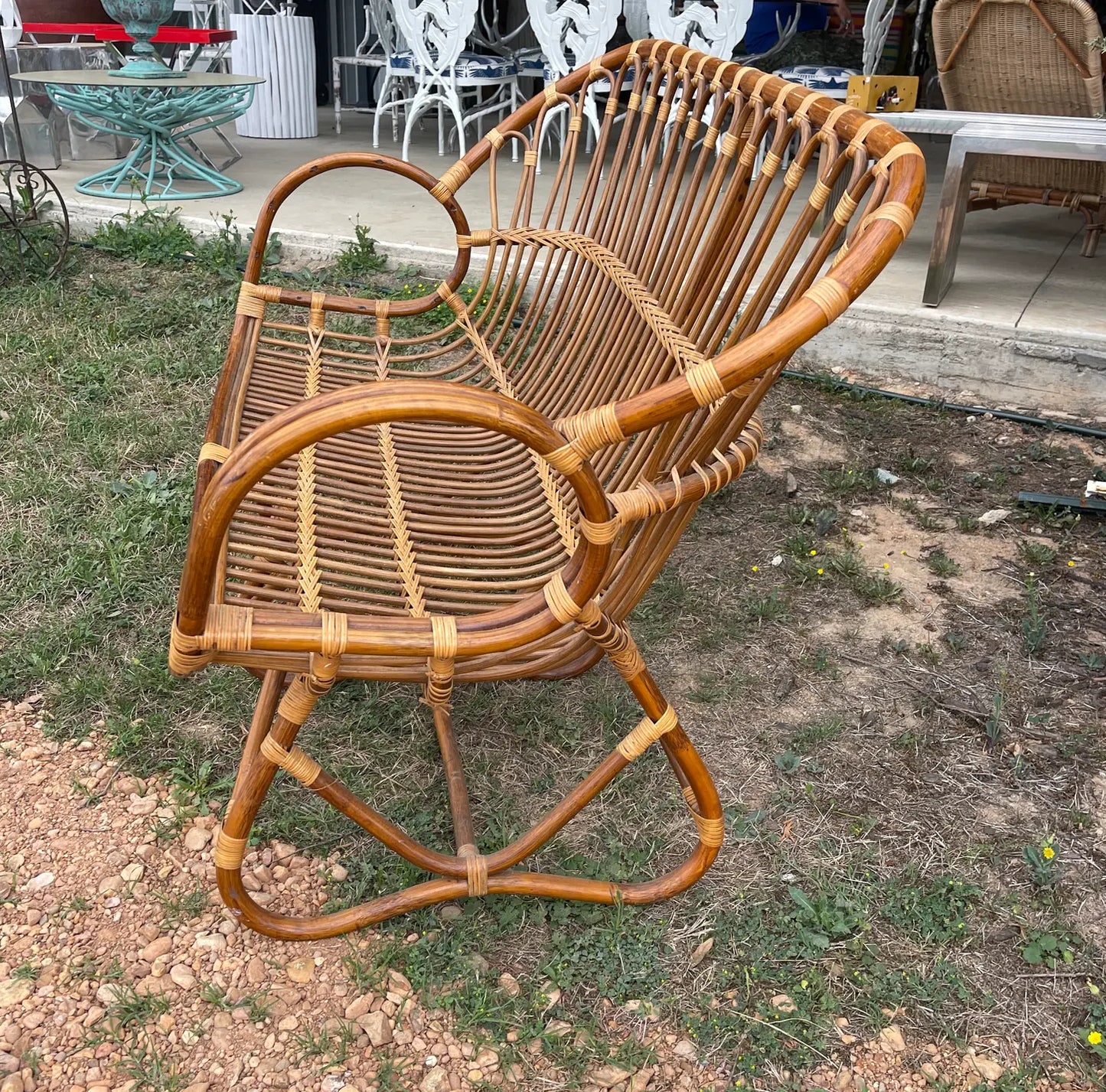 Vintage Ratan Loveseat in the Style of Franco Albini