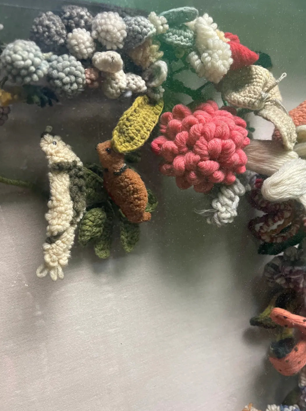 Late 19th Century Victorian Felt Art Memorial Wreath in Shadow Box