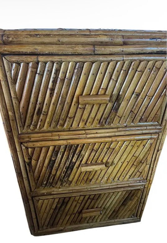 Vintage Coastal Split Rattan Vanity and Mirror, 2 Pieces